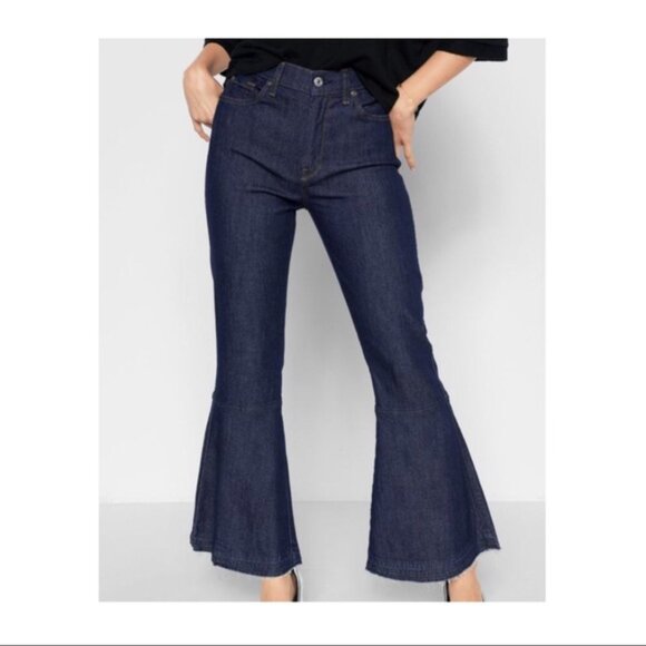 7FAM Cropped Kick Flare Bell Bottoms Dark Wash Jeans Size 26 - Picture 1 of 16